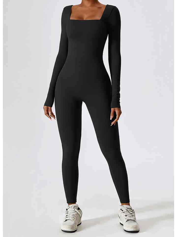 swvws Square Neck Long Sleeve Sports Jumpsuit