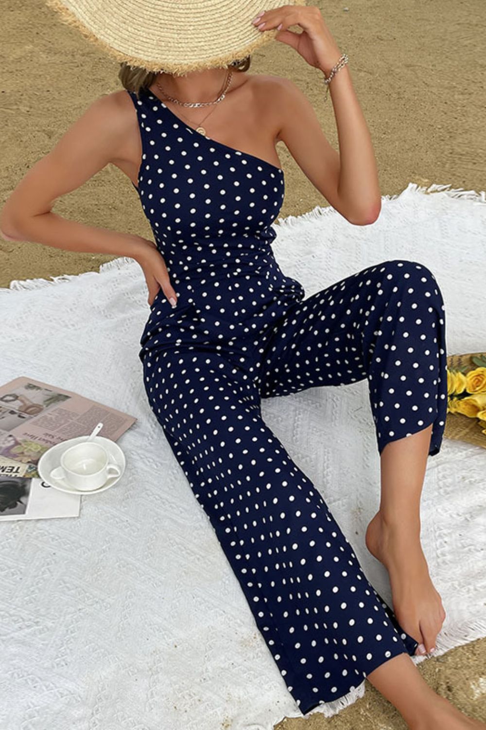 swvws Polka Dot One-Shoulder Jumpsuit