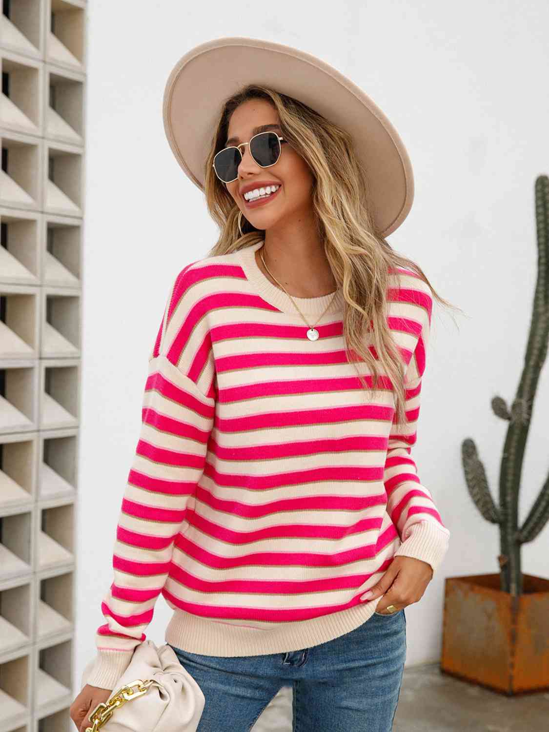 swvws Striped Drop Shoulder Knit Top