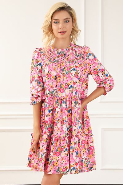 swvws Floral Smocked Flounce Sleeve Mini Dress