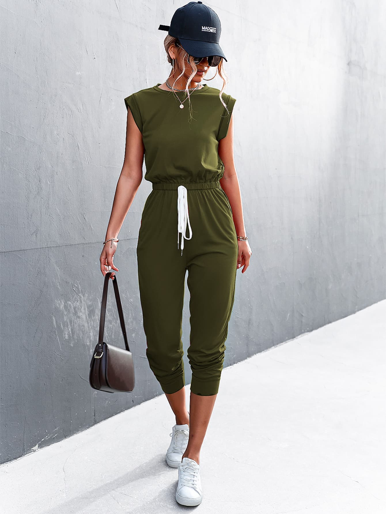 swvws Round Neck Cap Sleeve Jumpsuit