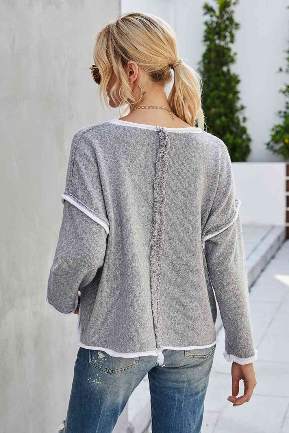 swvws Round Neck Dropped Shoulder Sweater