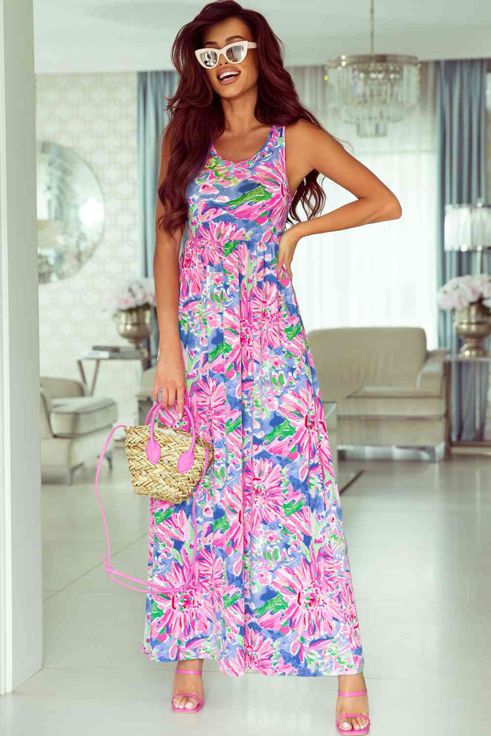 swvws Floral Round Neck Sleeveless Dress