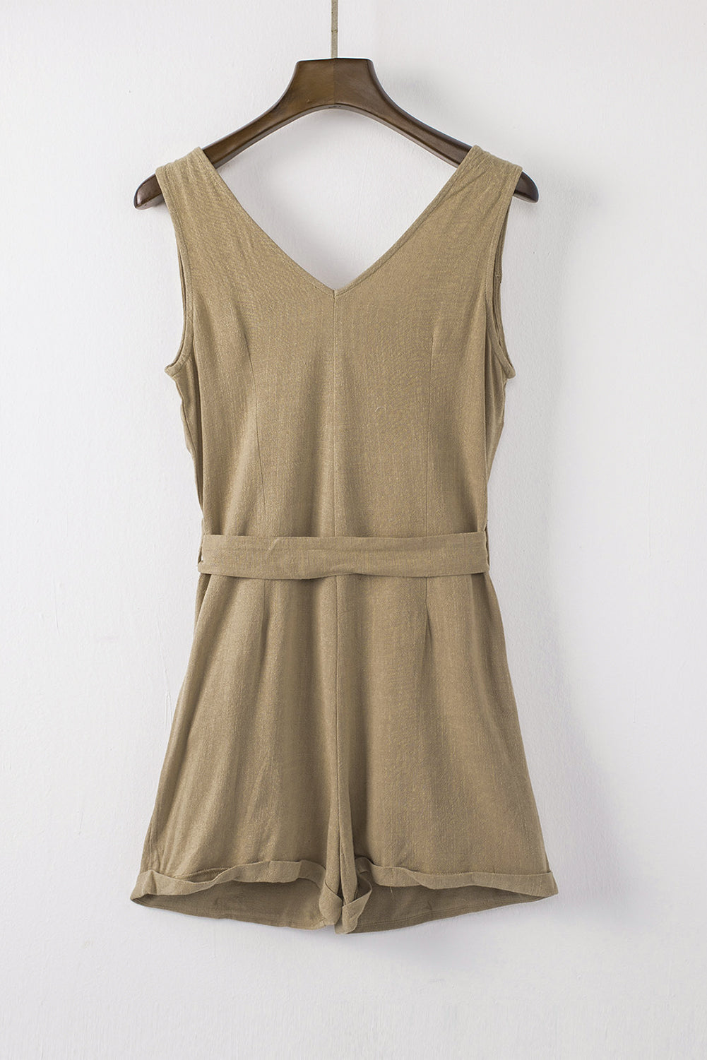 swvws Tie-Waist Buttoned Plunge Sleeveless Romper