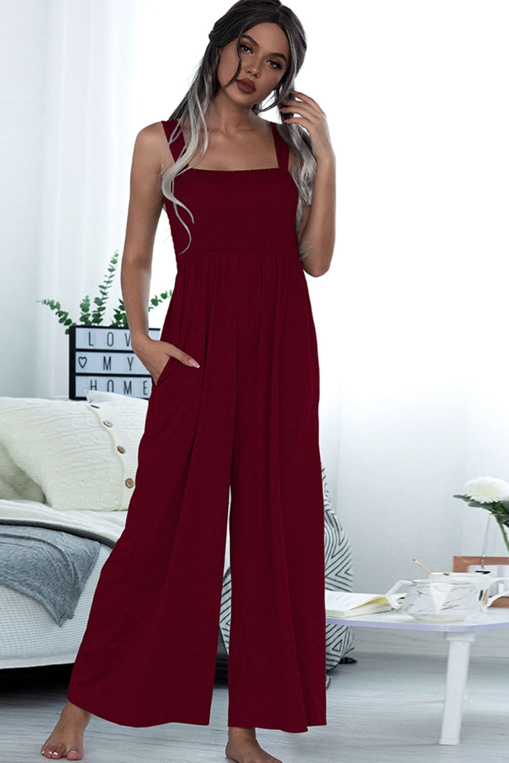 swvws Square Neck Sleeveless Pocket Jumpsuit