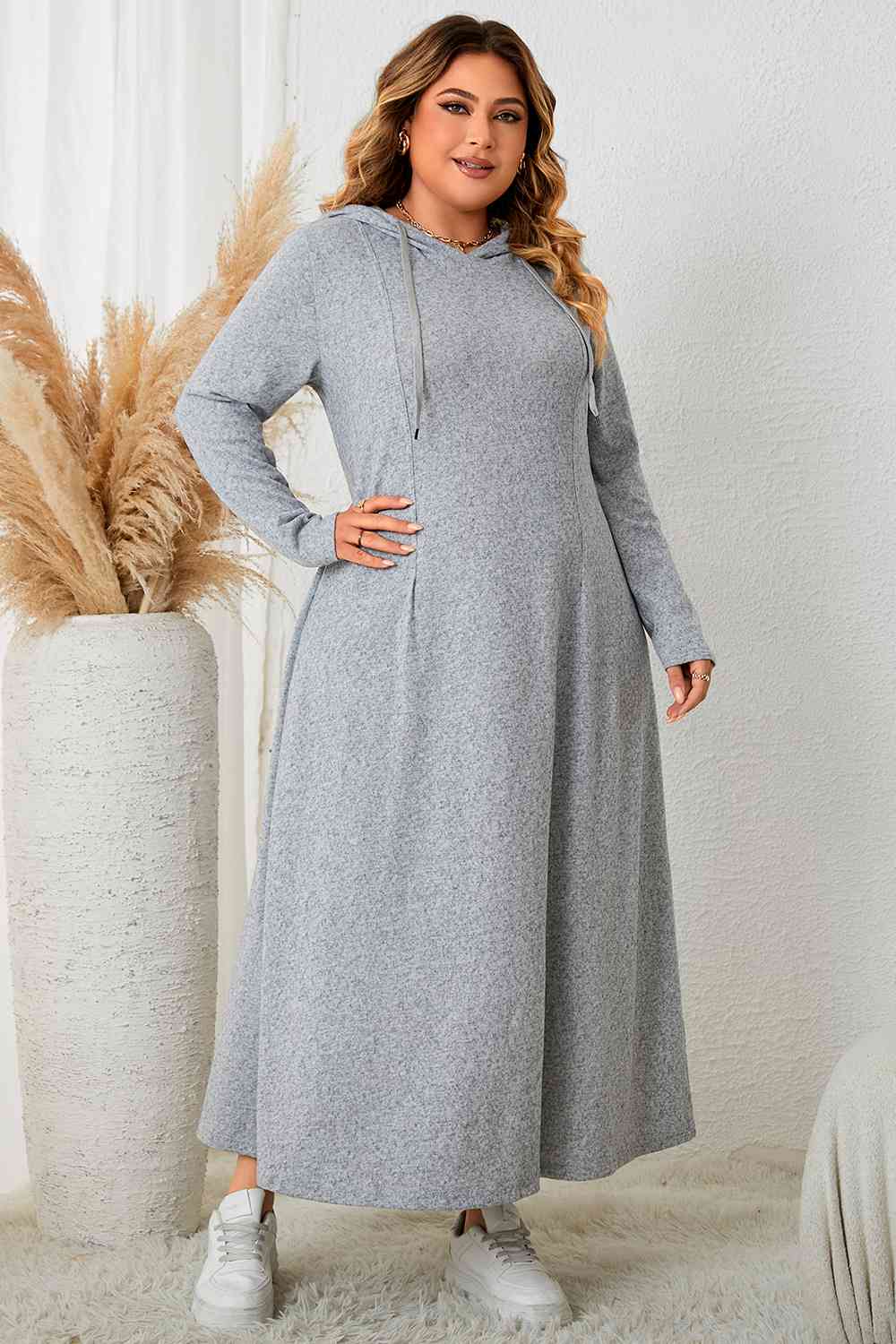 swvws Plus Size Long Sleeve Hooded Maxi Dress