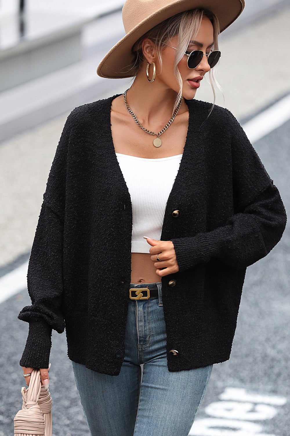 swvws Button-Up Dropped Shoulder Cardigan