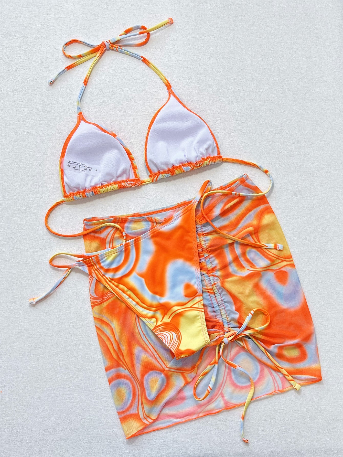 swvws Multicolored Drawstring Ruched Three-Piece Swim Set