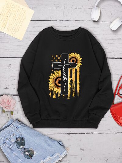 swvws Sunflower Round Neck Dropped Shoulder Sweatshirt