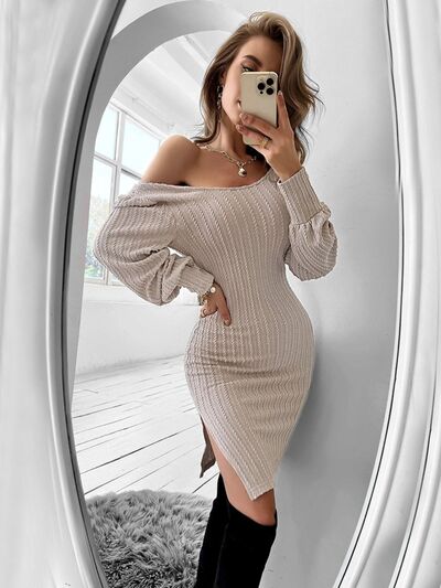 swvws Slit Balloon Sleeve Mini Dress