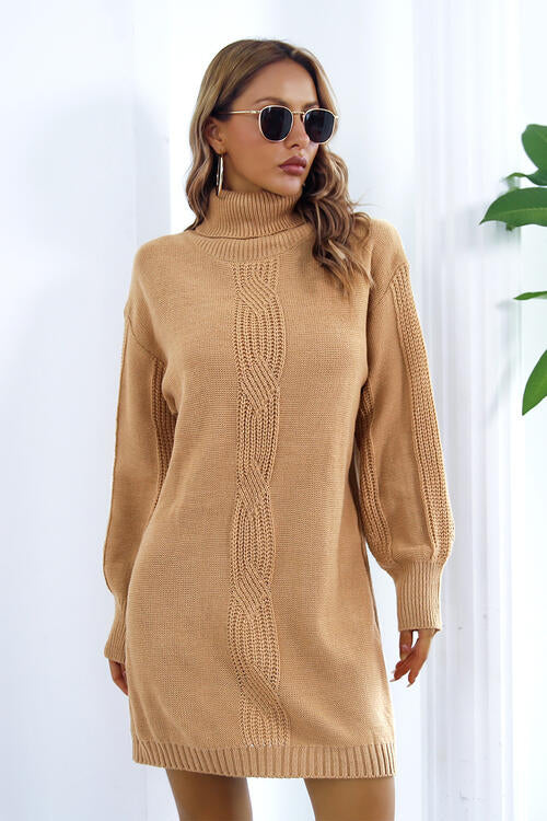 swvws Openwork Turtleneck Long Sleeve Sweater Dress