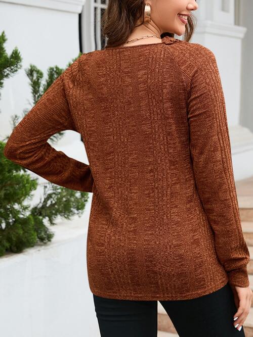 swvws Texture Round Neck Long Sleeve Knit Top