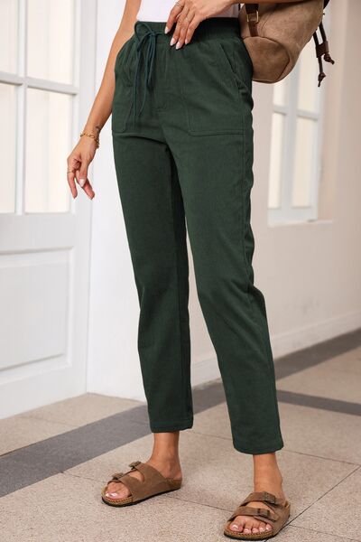 swvws Drawstring Straight Pants with Pockets