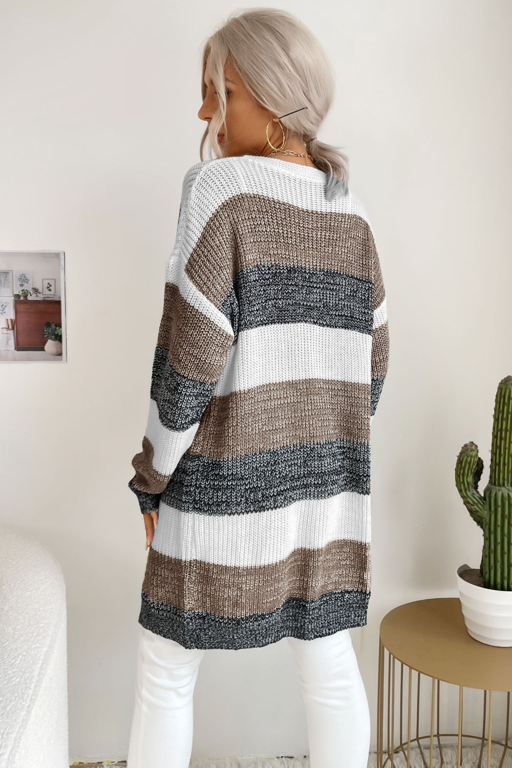 swvws Striped Long Sleeve Duster Cardigan