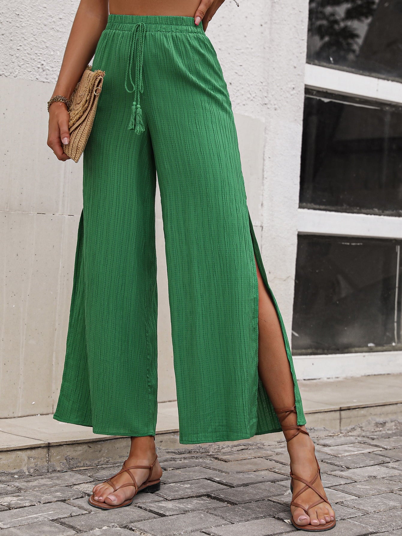 swvws High Waist Slit Wide Leg Pants