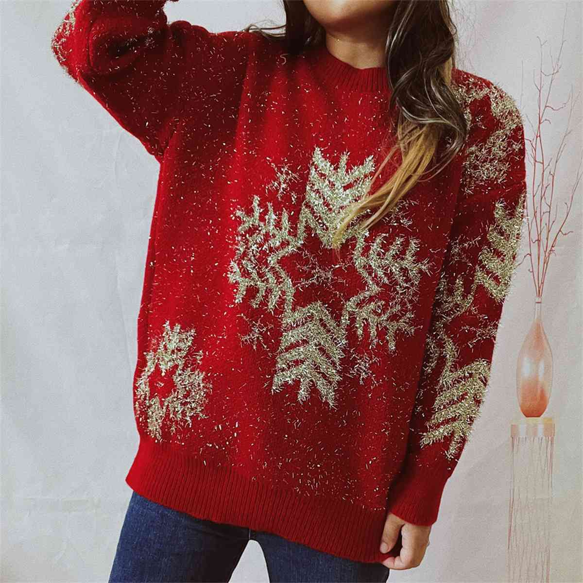 swvws Snowflake Pattern Long Sleeve Sweater