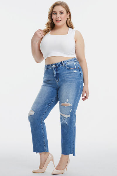 swvws BAYEAS Full Size Mid Waist Distressed Ripped Straight Jeans