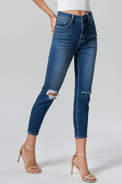 swvws BAYEAS Full Size High Waist Distressed Washed Cropped Mom Jeans