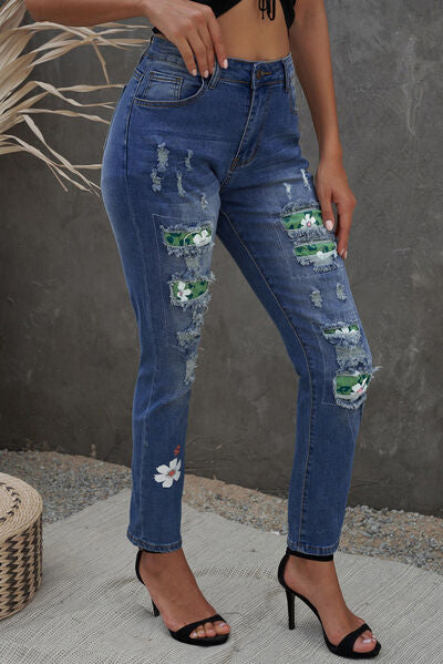 swvws Distressed Buttoned Jeans with Pockets