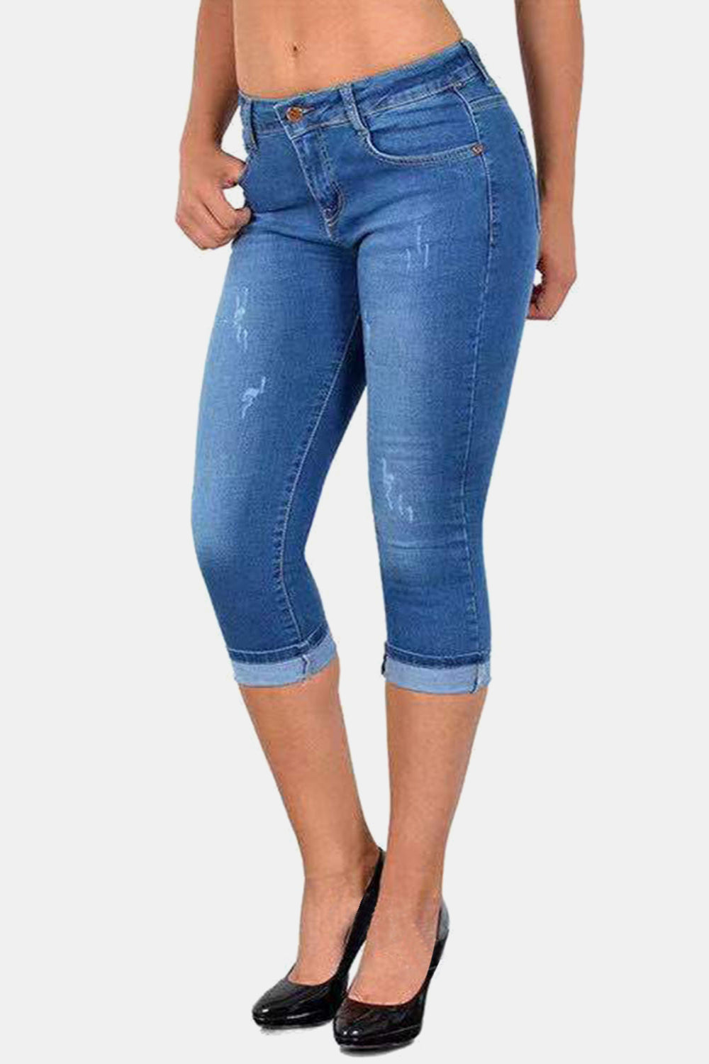 swvws Full Size Buttoned Capris Jeans