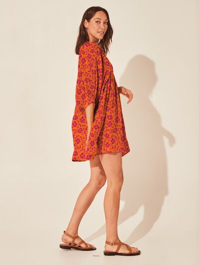 swvws Floral Tie Neck Balloon Sleeve Dress