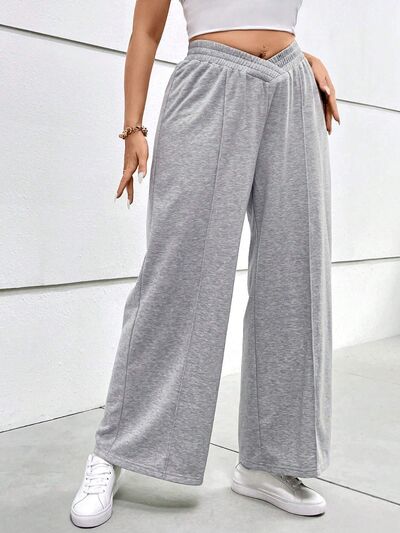 swvws Plus Size Elastic Waist Wide Leg Pants