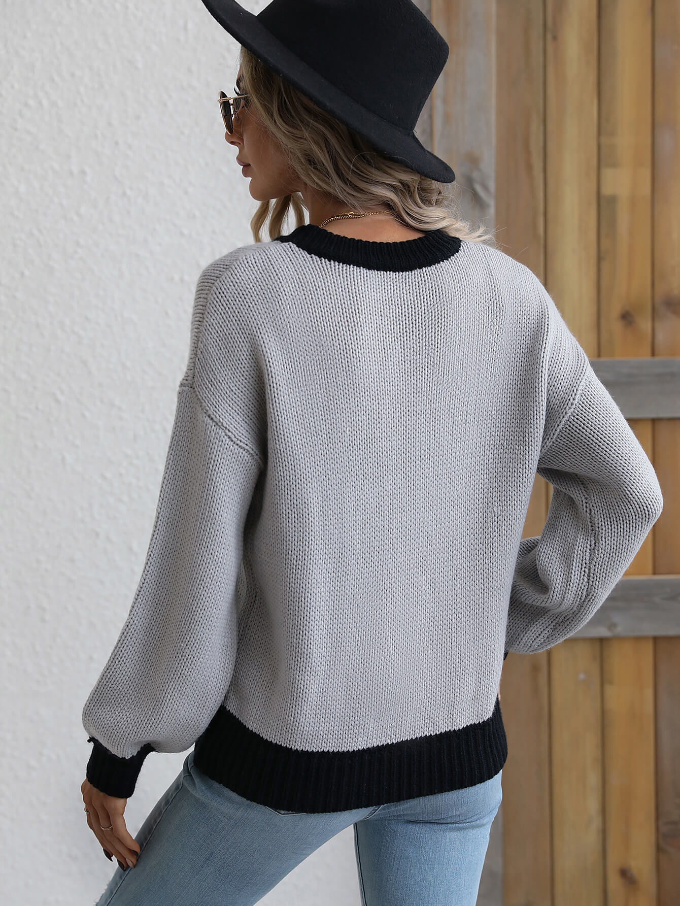 swvws Contrast Trim Drop Shoulder Pullover Sweater