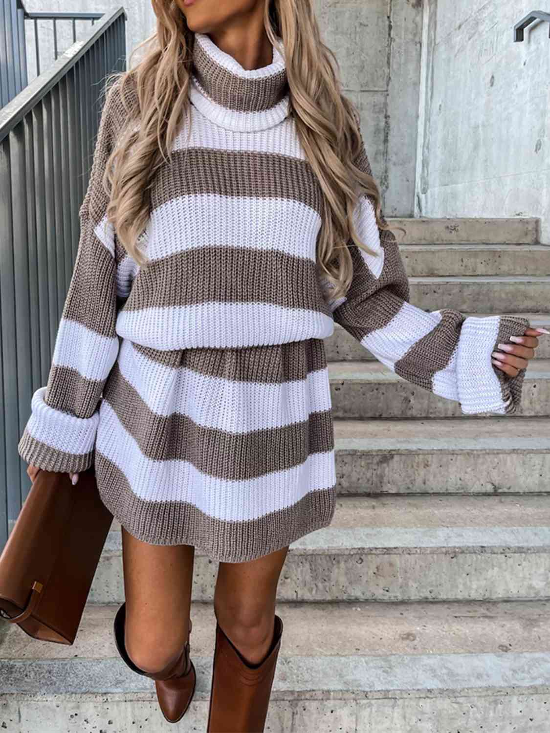 swvws Striped Turtleneck Sweater Dress