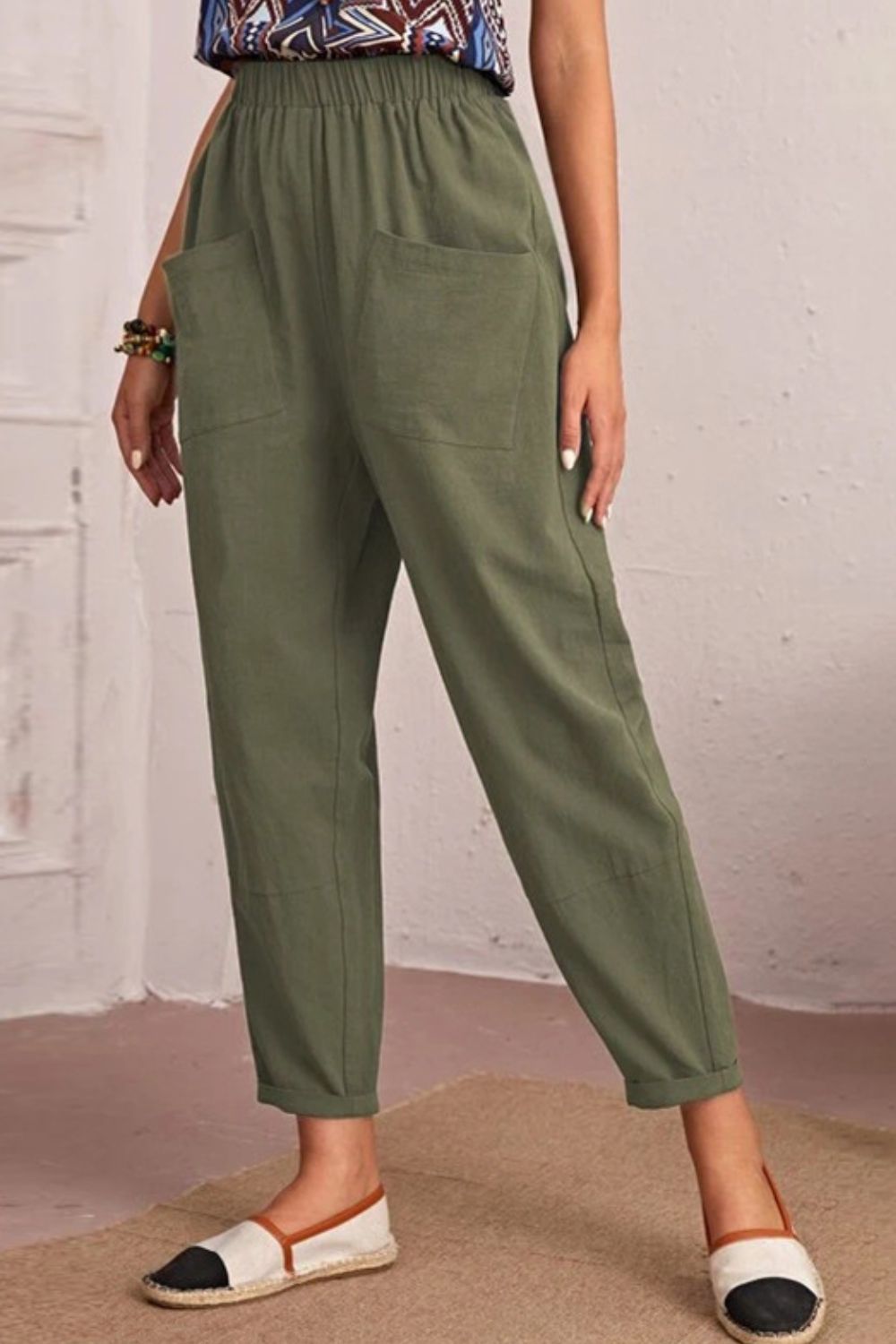 swvws Elastic Waist Pocket Tapered Pants