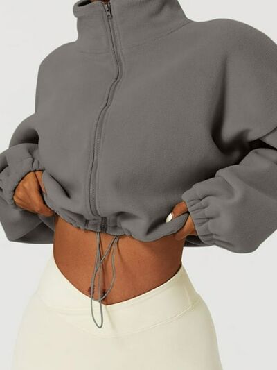 swvws Drawstring Zip Up Dropped Shoulder Sweatshirt