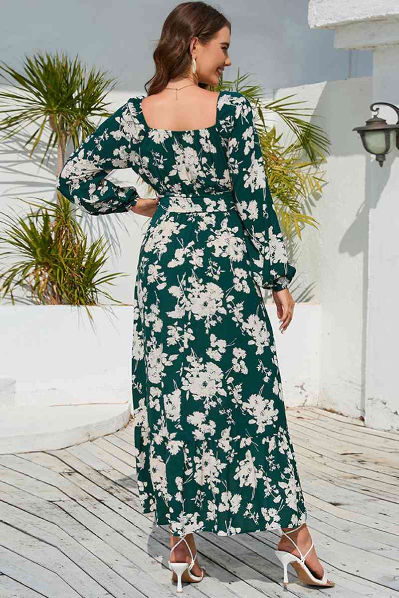 swvws Floral Print V-Neck Long Sleeve Maxi Dress