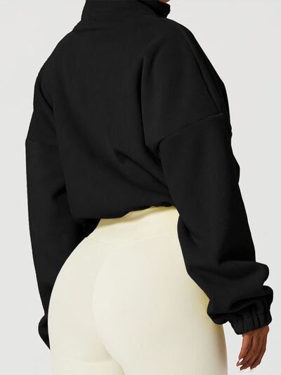 swvws Drawstring Zip Up Dropped Shoulder Sweatshirt