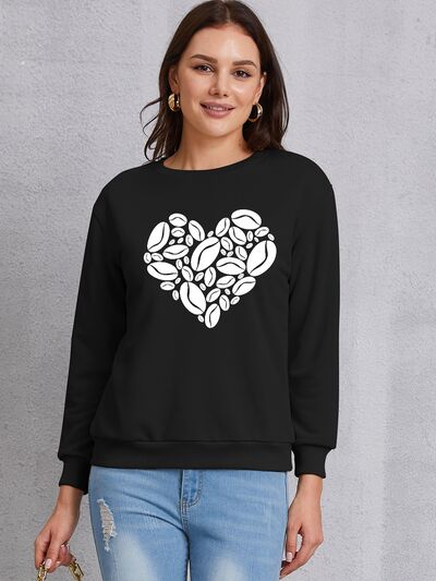 swvws Heart Round Neck Dropped Shoulder Sweatshirt