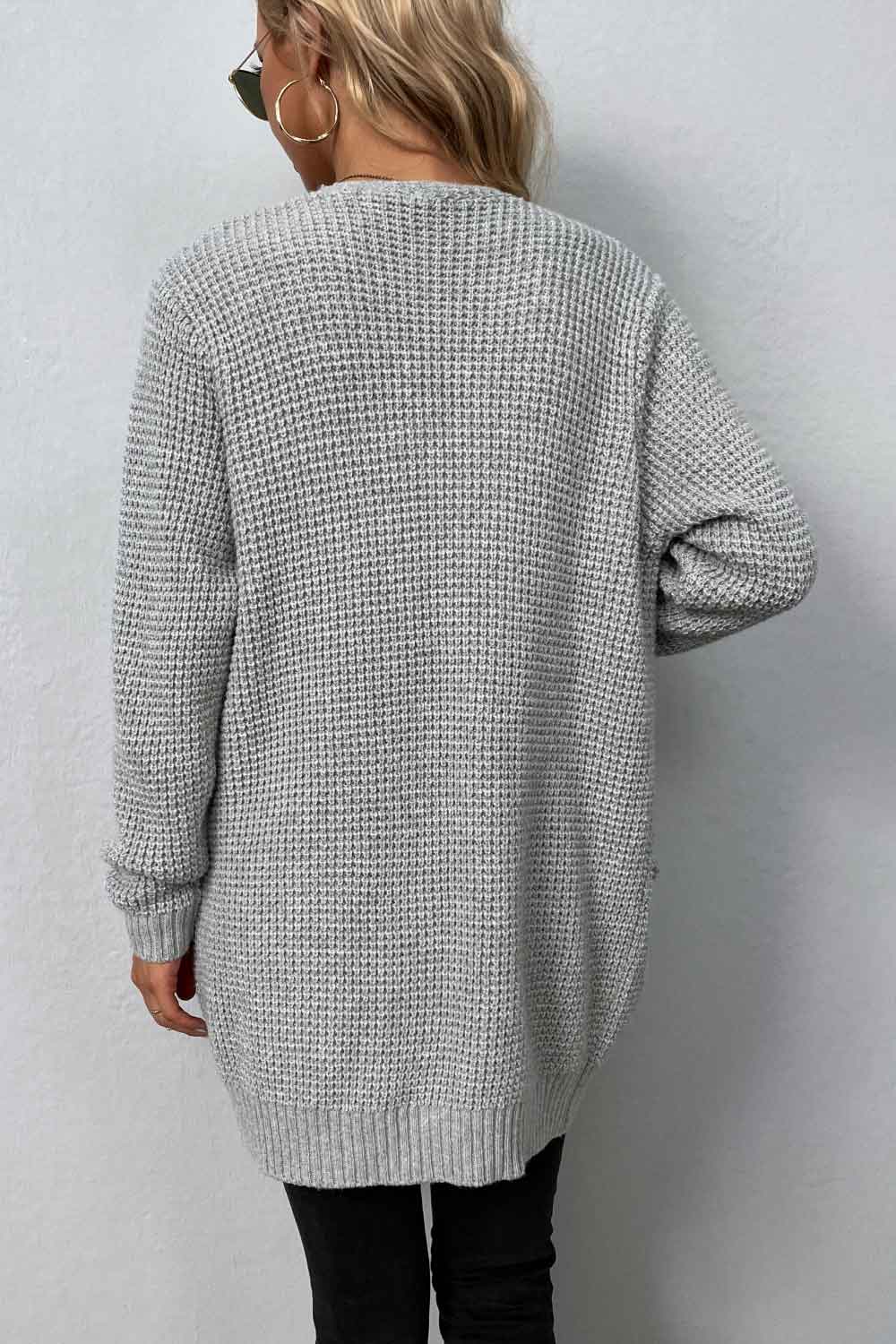 swvws Rib-Knit Open Front Pocketed Cardigan