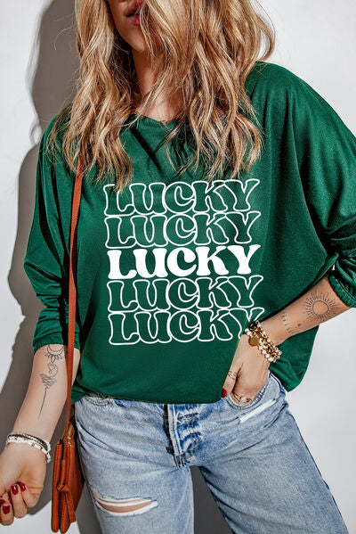 swvws LUCKY Round Neck Dropped Shoulder Sweatshirt