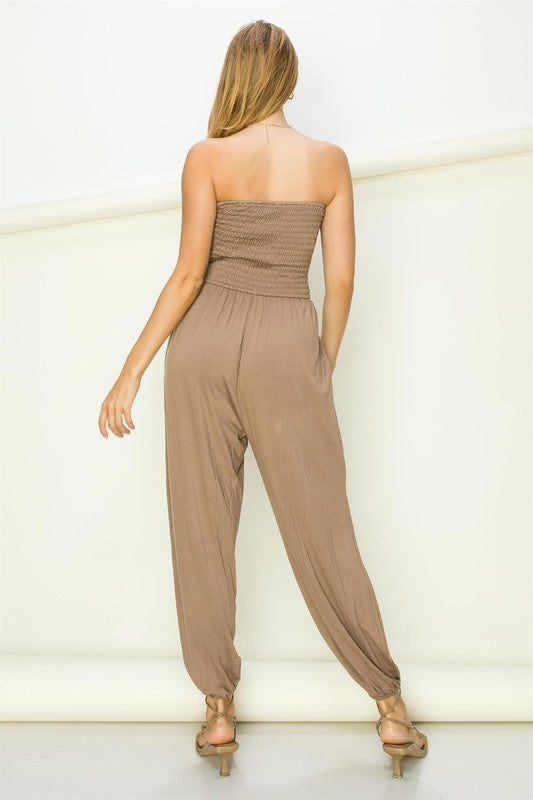 swvws Smocked Tube With Split Hem Jumpsuit