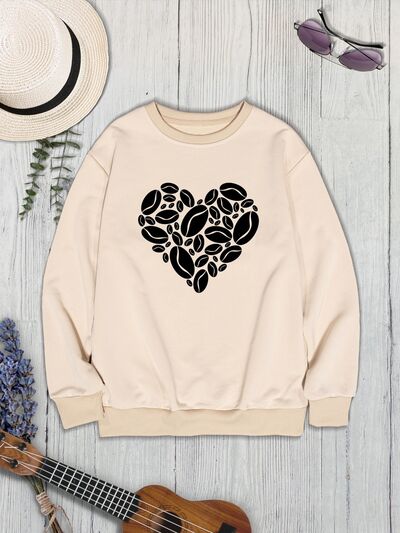 swvws Heart Round Neck Dropped Shoulder Sweatshirt