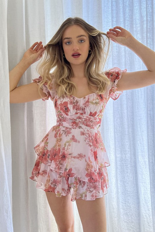 swvws Floral Ruffle Tiered Romper