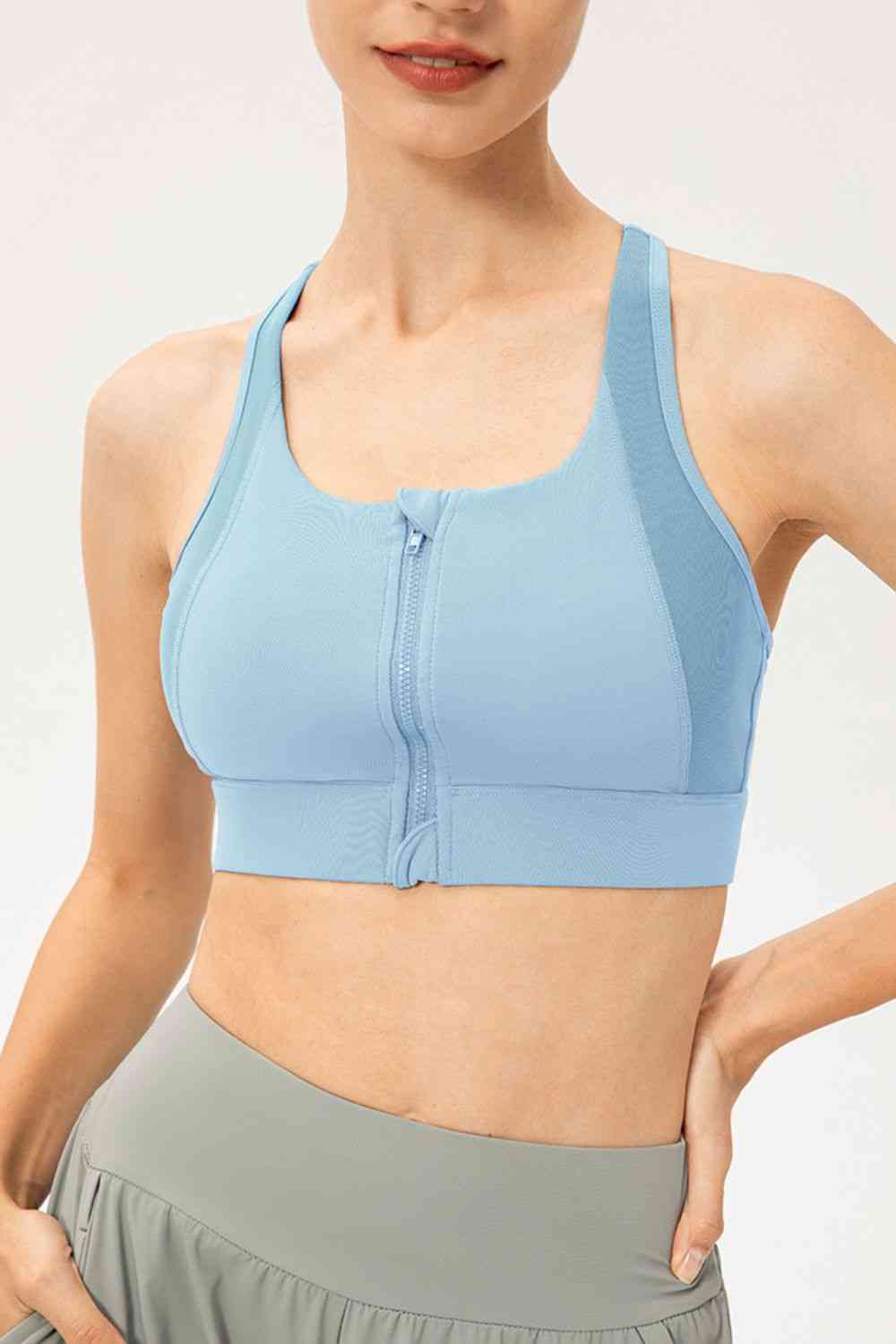 swvws Zip-Up Round Neck Sports Bra