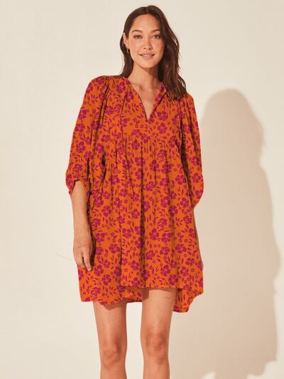 swvws Floral Tie Neck Balloon Sleeve Dress