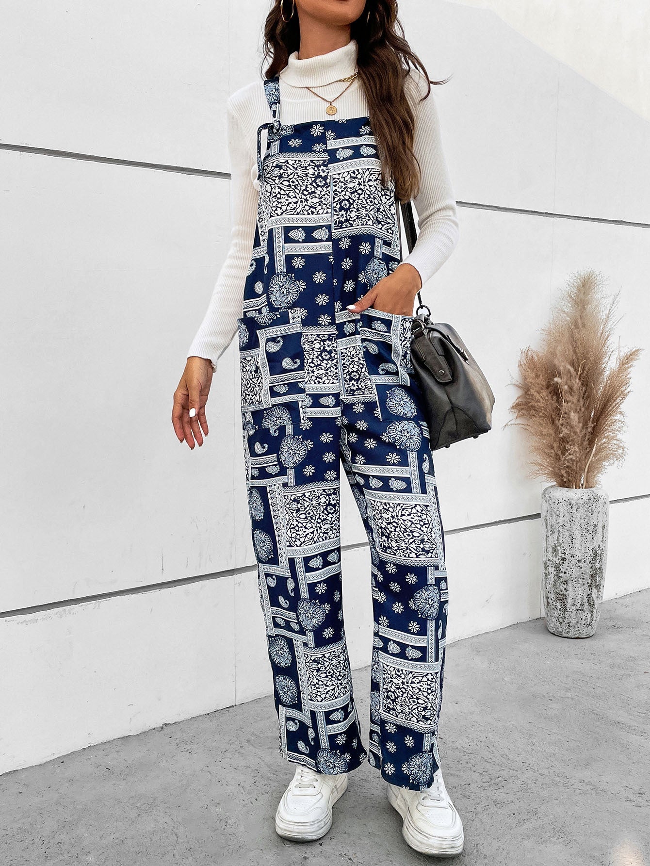 swvws Printed Straight Leg Jumpsuit with Pockets