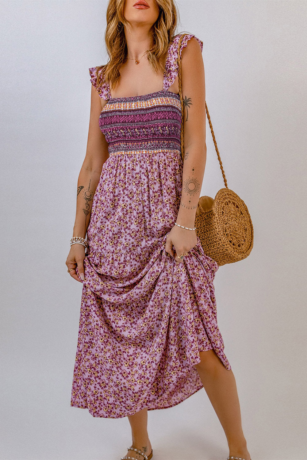 swvws Floral Square Neck Maxi Dress