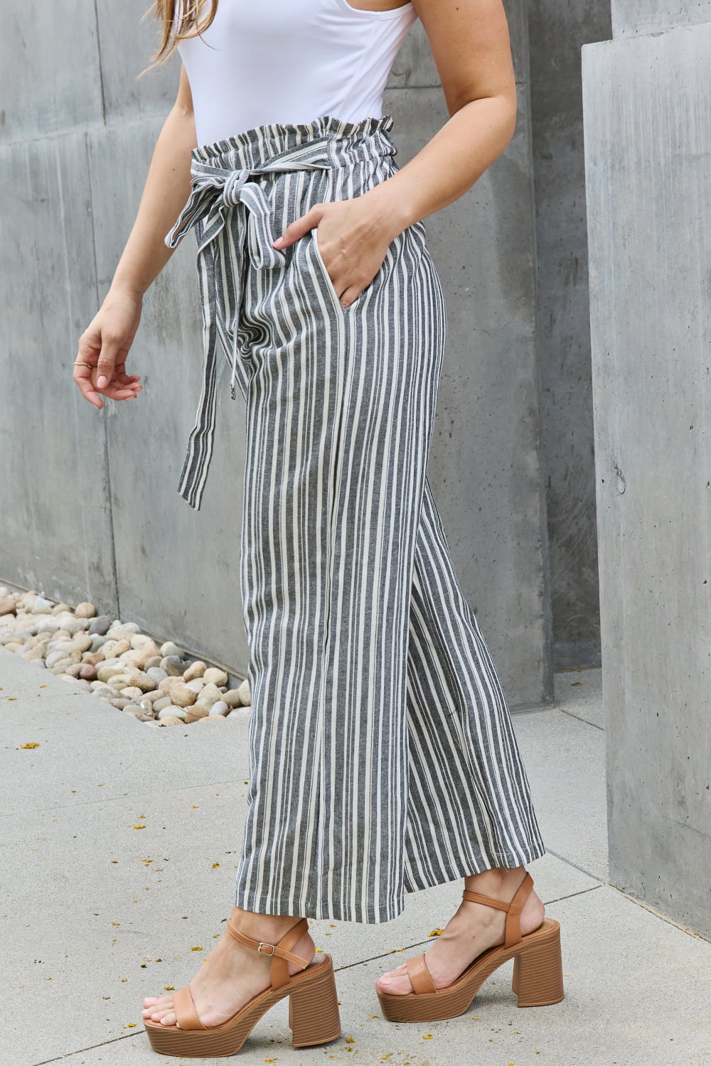 swvws Heimish Find Your Path Full Size Paperbag Waist Striped Culotte Pants