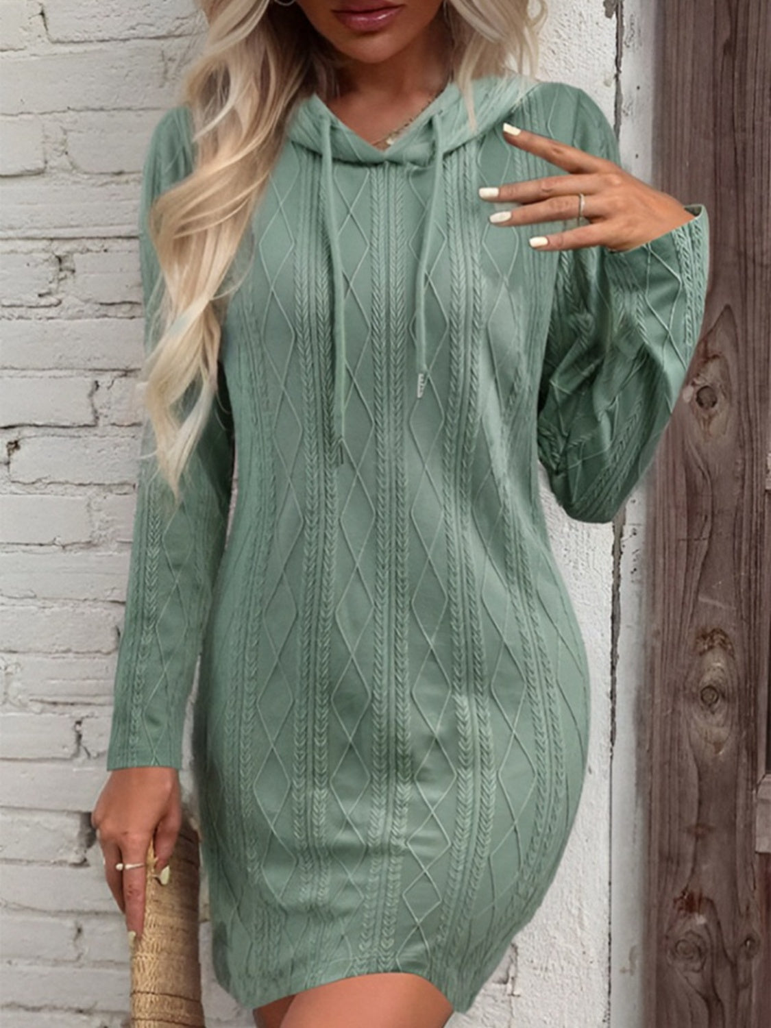 swvws Drawstring Hooded Sweater Dress