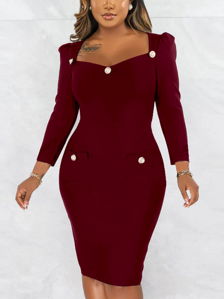 Sixsr Square Neck Midi Dress