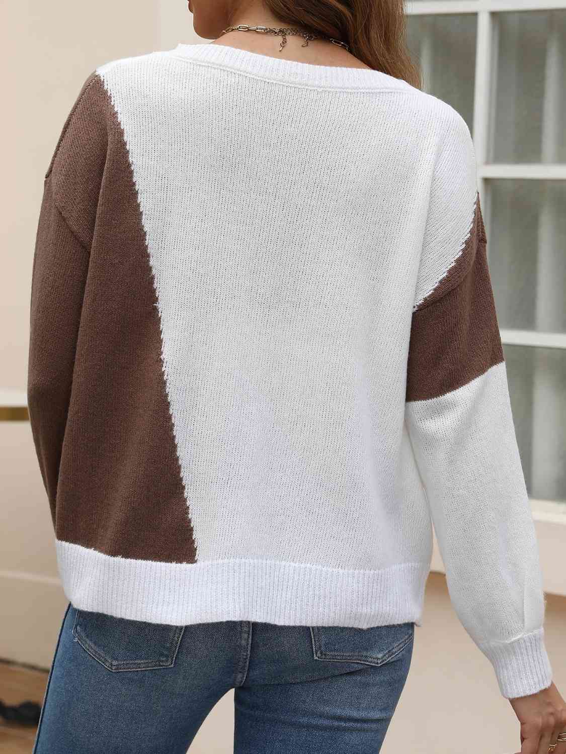 swvws Contrast Round Neck Long Sleeve Knit Top