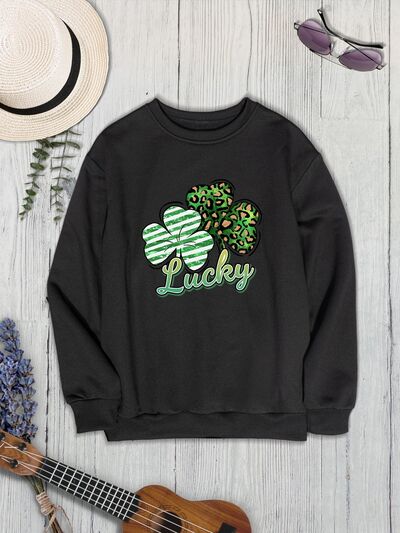 swvws Lucky Clover Round Neck Dropped Shoulder Sweatshirt