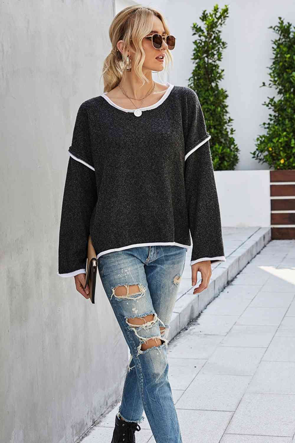 swvws Round Neck Dropped Shoulder Sweater