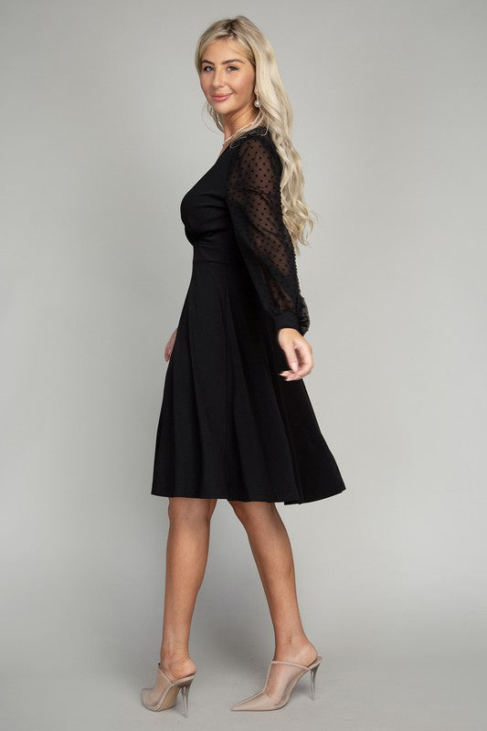 swvws Swiss Dot puff Sleeve V neck Dress