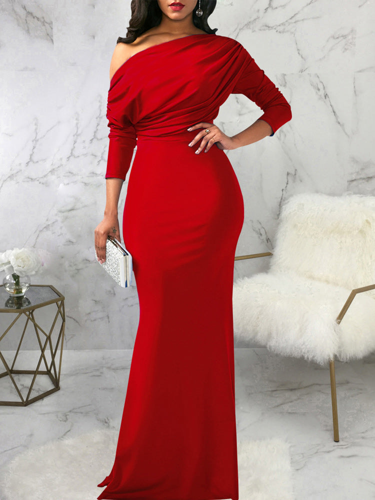 Sixsr One Shoulder Long Sleeve Ruched Maxi Dress